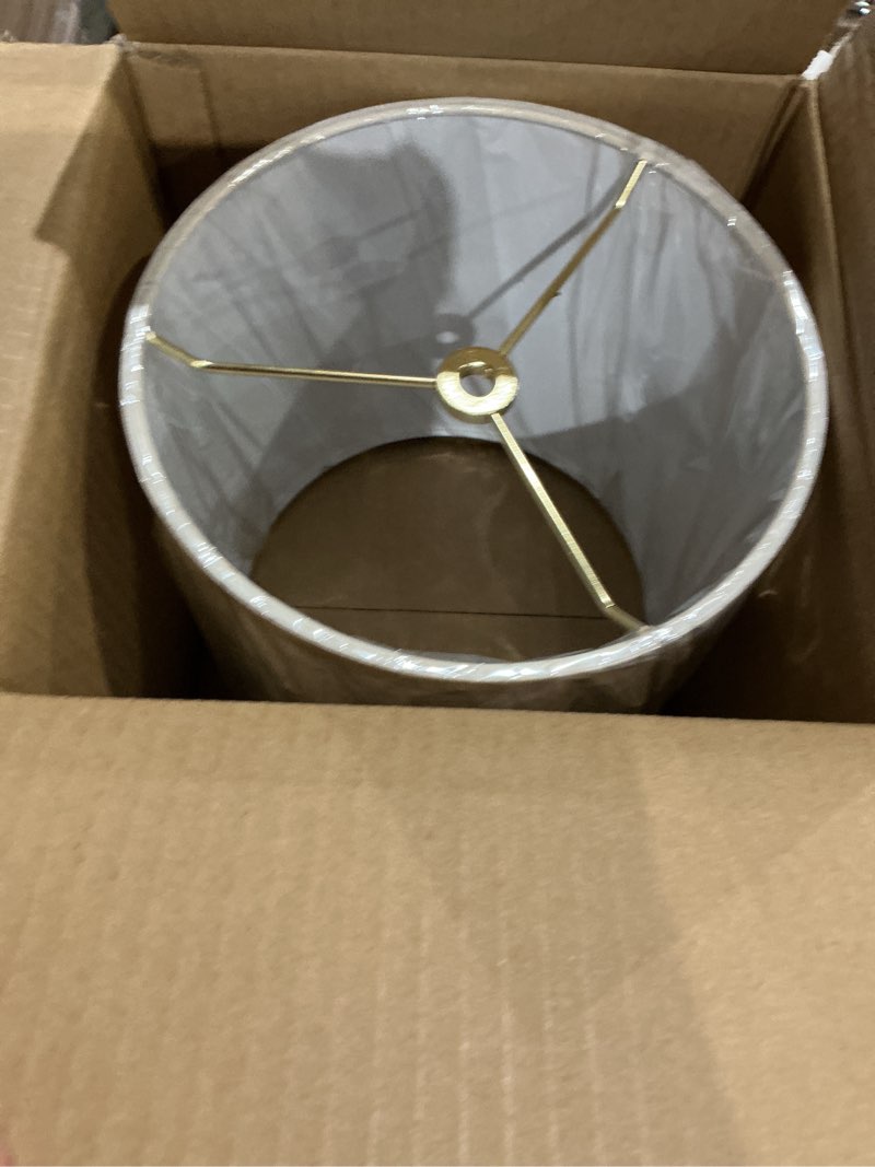 Condition photo showing Good Condition for # 31051 transitional hardback drum (cylinder) shape spider construction lamp shade in flaxen linen, 8" wide (8" x 8" x 8")
