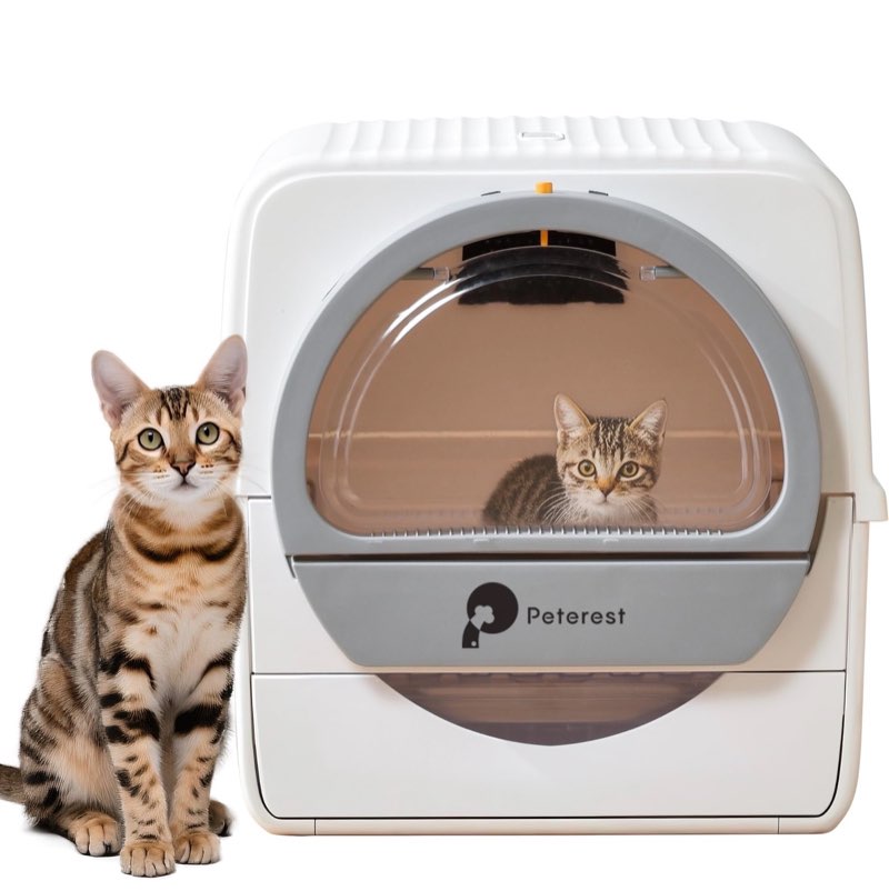 Semi Automatic Self Cleaning Cat Litter Box,Large Kitty Litter Box,Odor Control,No Smell,High-Capacity,Pull and Scoop,Easy to Clean,for Micro Crystal cat Litter, White with Lid