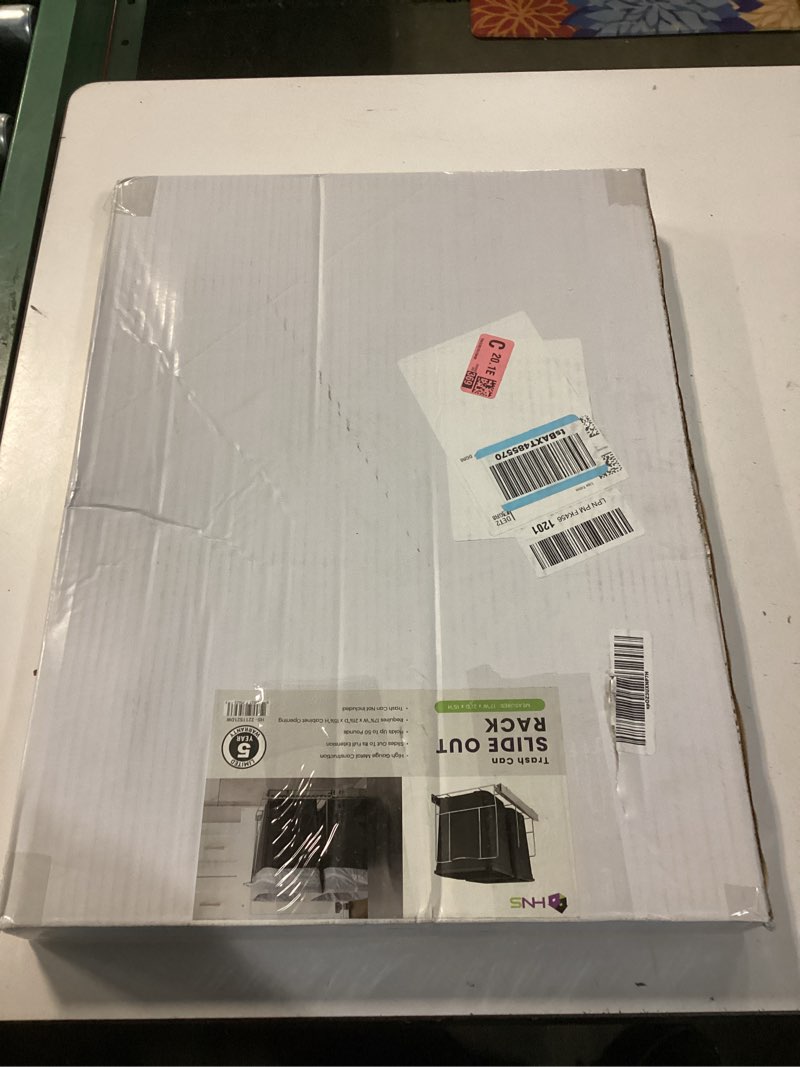 Condition photo showing New/Like New for Double Pull-Out Trash Can for Cabinet - Set of Two 9 Gal / 36 qt Supported – Heavy-Duty Chrome, Smooth Slide with Trash Bag Storage - Requires 21.75" Cabinet Opening (Bin Not Included)