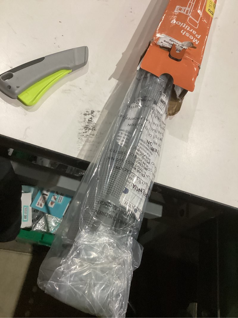 Condition photo showing As Is for Reinforced Retractable Dog Gate with Support Strip 60" Wide Retractable Outdoor Gate for Decks Mesh Dog Gate Retractable Indoor Retractable Pet Gate for Dogs Retractable Mesh Gate Retractable Cat Gate Gray 33" Tall x 60" Wide? With Reinforced Strip?