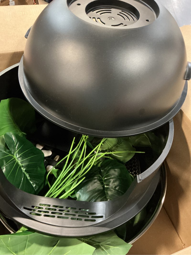 Condition photo showing Good Condition for hidden litter box, stainless steel litter box with faux plant decor, litter box enclosure with clear front door, includes scoop & litter mat, odor control, easy to clean (black)