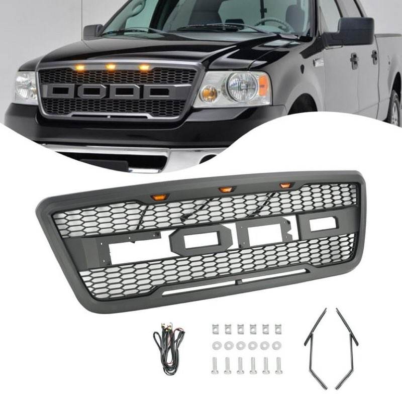 Front Mesh Hood Grille Grill Fit for Ford F150 2015-2017 Raptor Style With LED