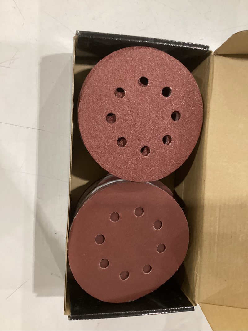 Condition photo showing Good Condition for 170 pcs 5 inch sanding discs 40 60 80 120 180 240 320 400 600 grit 8 hole hook and loop round sandpaper for random orbital sander 170 pcs-mix grit aluminum oxide