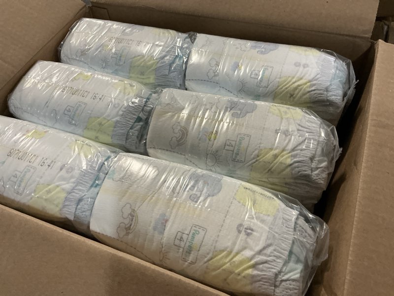 Condition photo showing New/Like New for pampers swaddlers diapers, size 4 (15-34 lbs), 150 count, absorbent, keeps baby dry and comfortable, skin safe disposable baby diaper (packaging may vary) size 4 150