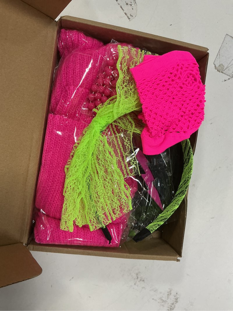 Condition photo showing New/Like New for Didaey I Love The 80's Disco 80s Costume Print off Shoulder Tops Tank Top Headband Earring Necklace Legwarmers Fishnet Gloves