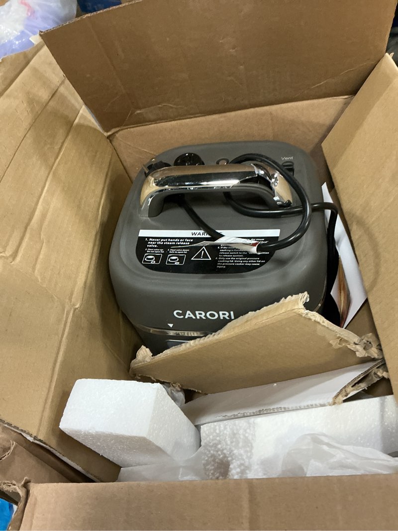 Condition photo showing As Is for CARORI Electric Pressure Cooker 3QT, 8-Function Compact Multi-Cooker with Ceramic Nonstick Pot for Saute, Pressure Cook, Slow Cook, Meat Stew, Rice, Delay Start, Keep Warm, Safe Venting, Gray 3 Quarts Gray