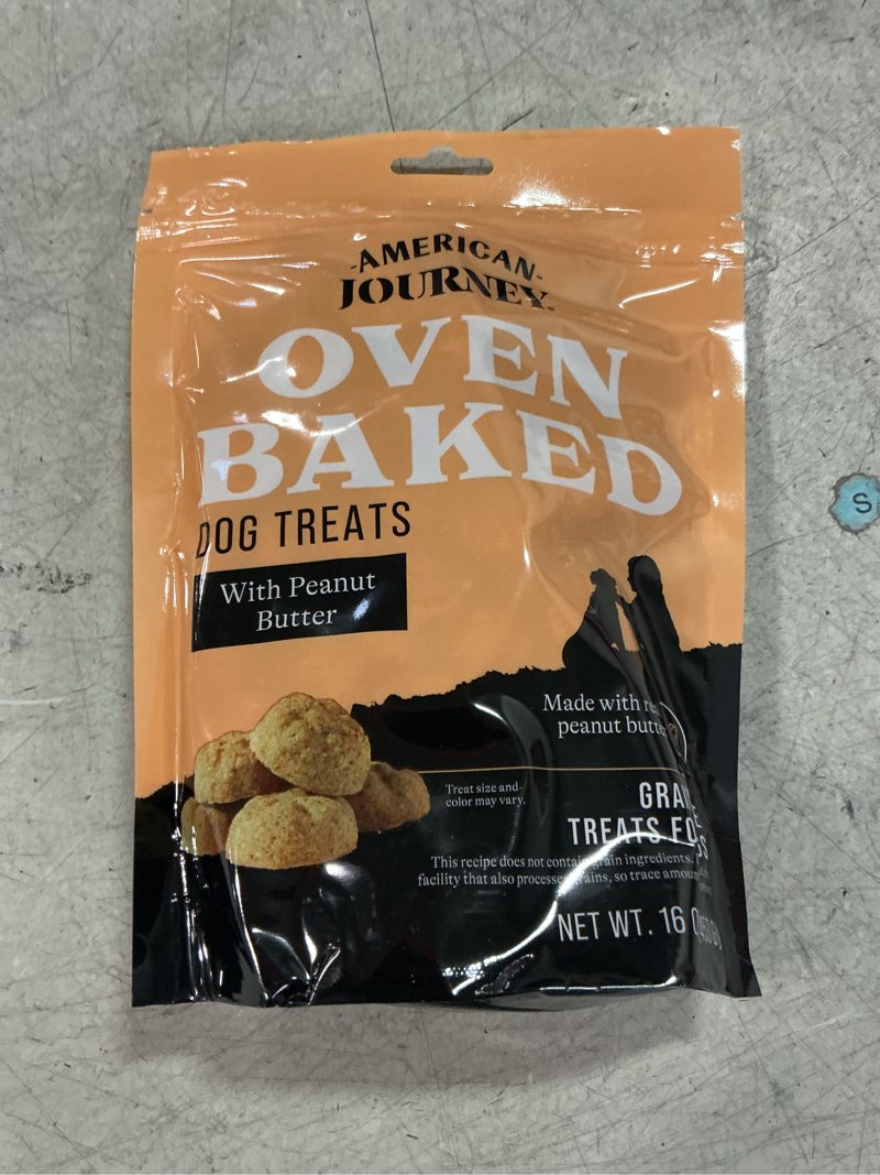 Condition photo showing New/Like New for American Journey with Peanut Butter Grain-Free Oven Baked Crunchy Biscuit Dog Treats, 16-oz bag