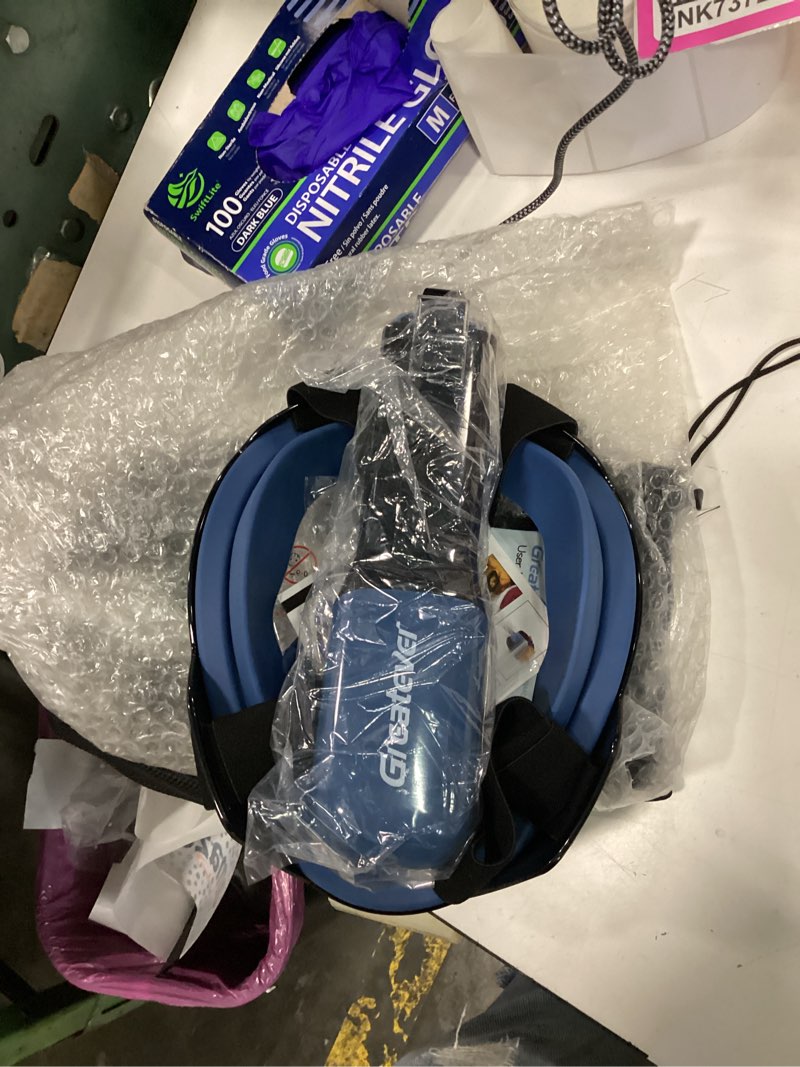 Condition photo showing New/Like New for greatever full face snorkel mask, snorkeling gear for adults with latest dry top breathing system and detachable camera mount, foldable snorkel mask adult, snorkels anti-fog & anti-leak cerulean blue small-medium