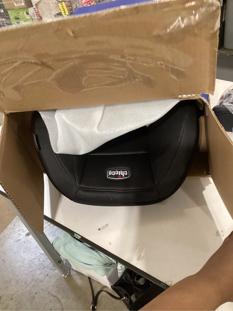 Condition photo showing As Is for chicco kidfit cleartex plus 2-in-1 belt-positioning booster car seat, backless and high back booster seat, for children aged 4 years and up and 40-100 lbs., obsidian/black kidfit cleartex plus obsidian