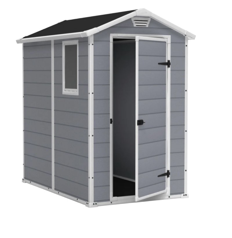 (((( incomplete only box 4 of 4 )))) Keter Manor 4x6 ft. Durable Resin Outdoor Storage Shed With Floor and Double Doors for Garden Patio Furniture and Tools, Grey
