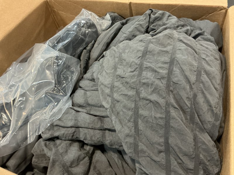 Condition photo showing Good Condition for hymokege 7 piece king size comforter set seersucker, all season luxury bed in a bag for bedroom, bedding set with comforters, sheets, pillowcases & shams, dark grey king(104"x 90") 01 - dark grey