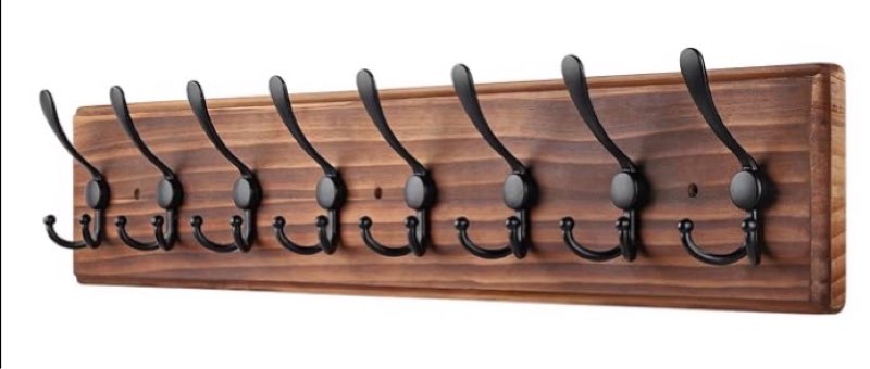 coat rack wall mount, wooden heavy duty coat rack for wall,8 triple coat hanger hooks for hanging coats,jacket,hat,clothes (brown, 8 hooks)