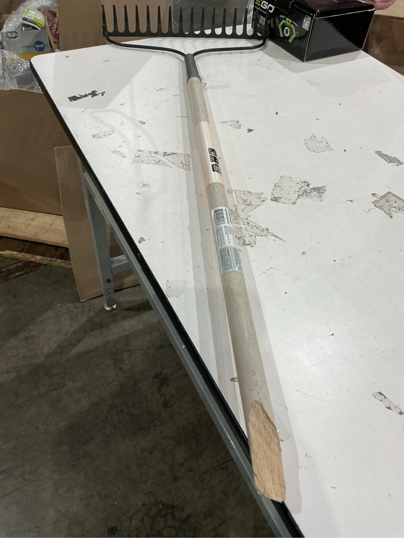 Condition photo showing As Is for craftsman 15-in welded steel lawn rake with wood handle