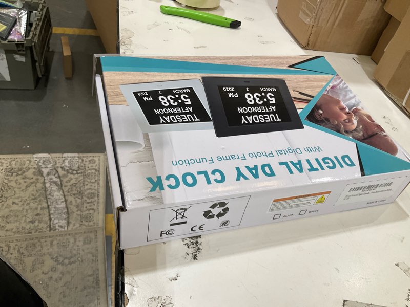 Condition photo showing Good Condition for jaihonda digital day calendar alarm day clock extra large dementia clocks with date day and time for elderly alzheimers seniors impaired vision memory loss + 8 alarm options (7 inch white)