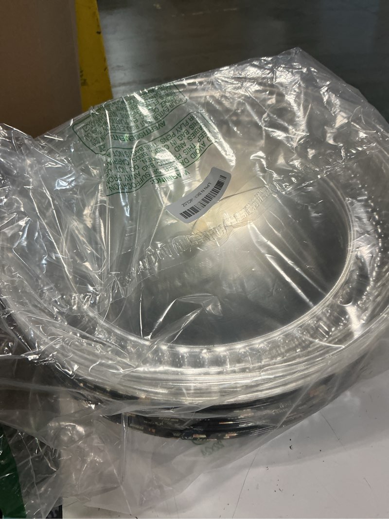 Condition photo showing Good Condition for 20pcs 12 inch serving tray with lids, round catering trays with lids with gold leaf design, disposable plastic party platters for sandwich, fruit and deli, 2.75" deep base