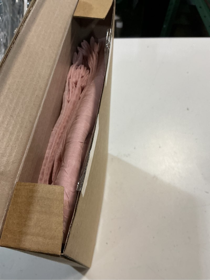 Condition photo showing New/Like New for ovzme crushed blush pink sheer curtain 63 inch length for windows 2 panels set, light filtering soft fabric pinch pleated curtains for living room bedroom, elegant sheer window drapes, 42wx63l inches 42"w x 63"l (pack of 2) blush pink