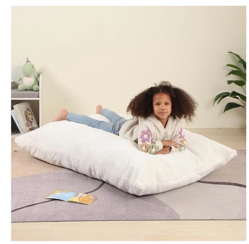 momcaywex 3-in-1 kids bean bag chair, gaint pillow mattress for kids, 35" x 50" x 10", cream