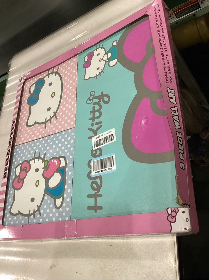 Sanrio Hello Kitty Pastel Dot 3-Piece Canvas Wall Art Set For Room Décor,12\"x12\" and 24\"x12\" DAMAGED
