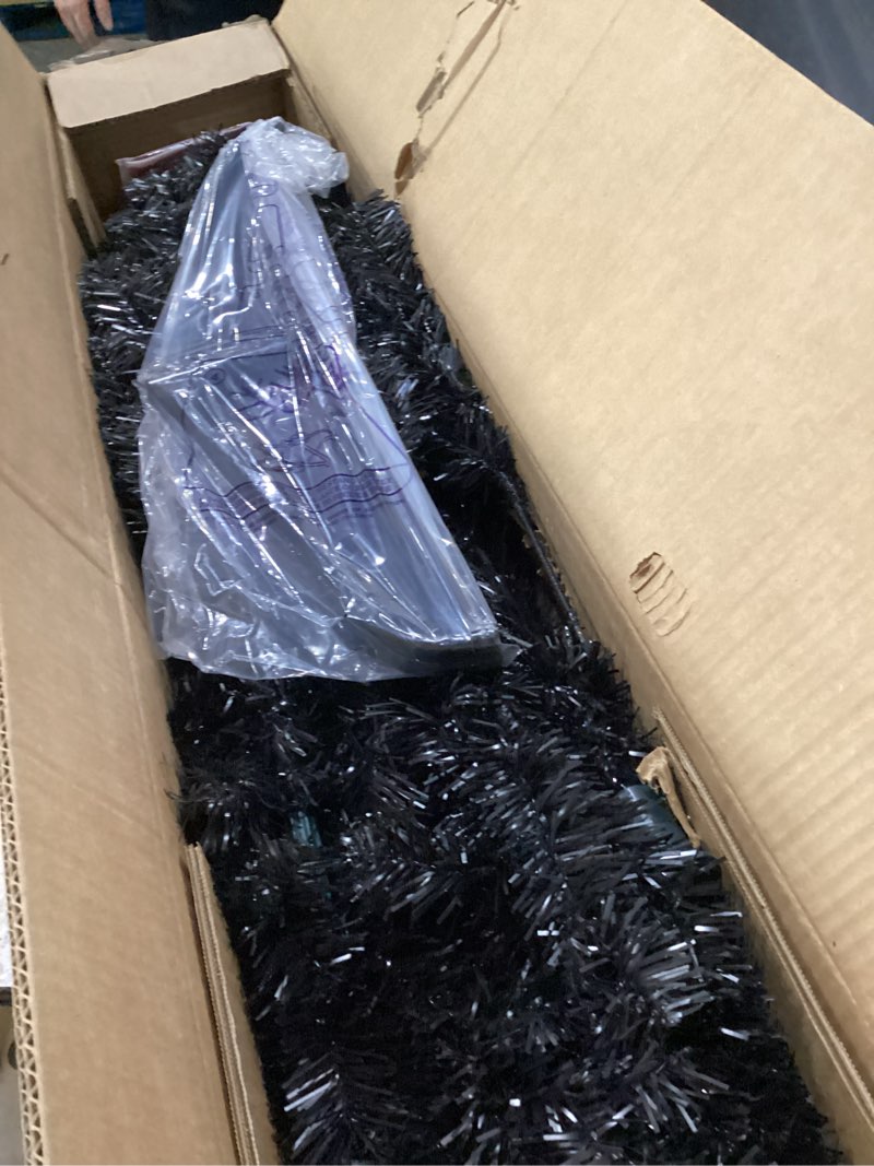 Condition photo showing New/Like New for best choice products 6ft artificial full black christmas tree seasonal holiday decoration for home, office, party decoration w/ 947 pvc branch tips, metal hinges, foldable base 6ft black
