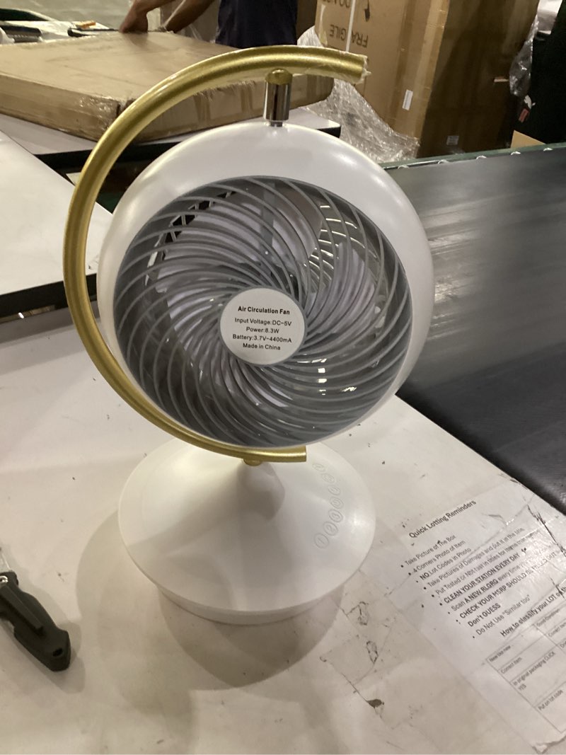 Condition photo showing Good Condition for oscillating air circulator cooling fan for bedroom high powerful battery powered desktop table fan 3 speed settings, 2 lights modes, for home kitchen office camping rv(bright moon style)