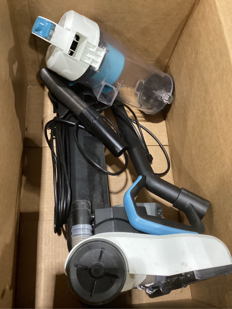 Condition photo showing As Is for Amazon Basics Upright Bagless Vacuum Cleaner for Carpet and Hard Floors, With Crevice and Upholstery Tools, Detachable Handle, Lightweight (8.4 lbs), 1.7L Dust Cup, 720W, 25ft Cord, Black/White