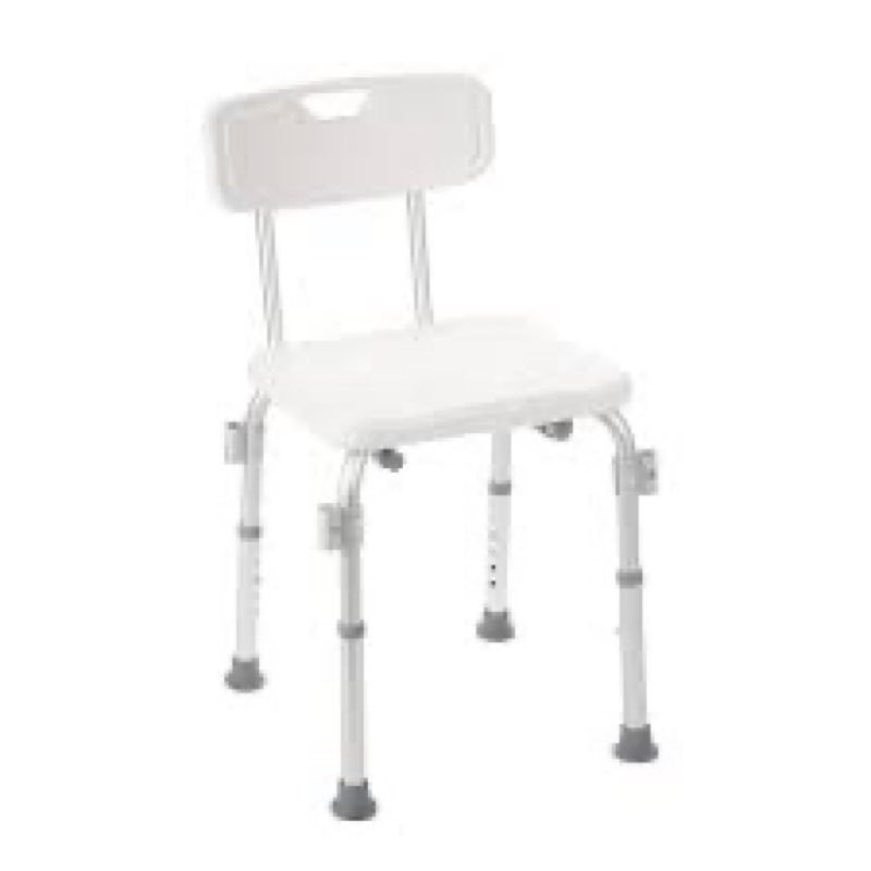 Drive Medical 12445KD-1 Shower Chair with Back and Padded Arms, Adjustable Height Bath Stool with Nonslip Feet, Tub Chair for Elderly, Bath Seat with Back, 350 LB Weight Cap, White