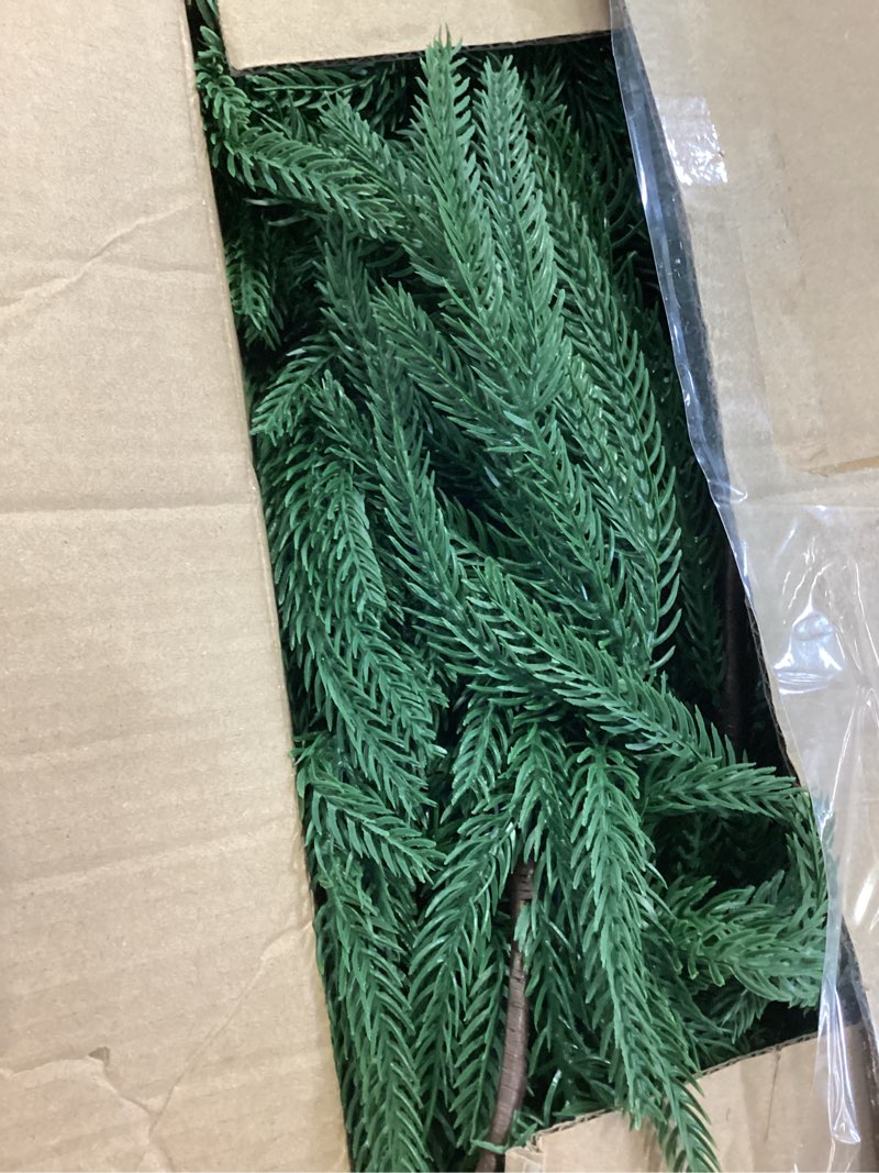 Condition photo showing Good Condition for hananona 2 pcs 6 ft artificial norfolk pine garlands, real touch winter pine garland, green artificial greenery garland for table, mantle, wall, indoor, outdoor christmas decorations (2, 6 ft) 6 ft 2