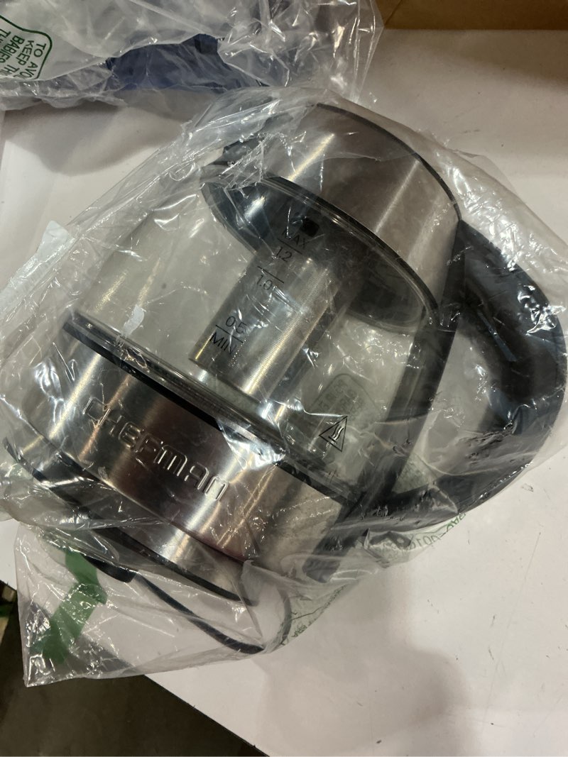 Condition photo showing New/Like New for chefman electric kettle - 1.2l 1500w hot water tea pot with infuser, bpa free, auto shut off, boil-dry protection, removable lid, led light, cordless glass electric tea kettle – stainless steel 1.2l - stainless steel - tea infuser