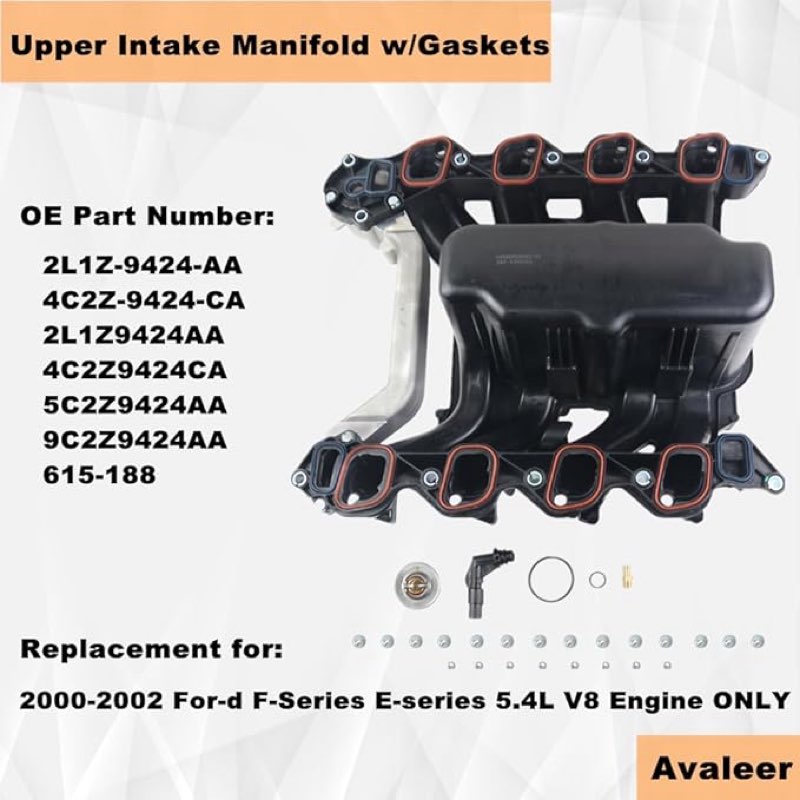 615-188 Upper Intake Manifold w/Gaskets Replacement for 2000-2003 Fo-rd E150 E250 E350 E450 Van V8 5.4L Excursion Expedition F150 Truck F250/F350 Super Duty Truck # 2L1Z9424AA 9C2Z9424AA Vahaha