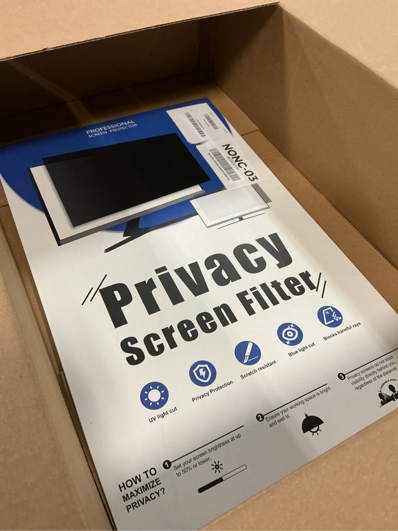 Condition photo showing New/Like New for [2-pack] 24 inch privacy screen for computer monitor 16:9 aspect ratio, eye protection anti blue light glare shield, 24inch removable black blackout anti spy desktop security private filter