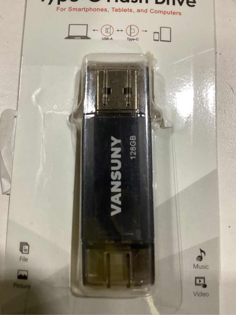 Condition photo showing New/Like New for vansuny 128gb usb c flash drive 2 in 1 otg usb 3.0 + type c memory stick with keychain dual type c thumb drive photo stick jump drive for android smartphones, computer, tablet, pc 128gb 1pack usb 3.0