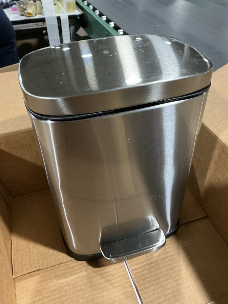 Condition photo showing Good Condition for itouchless softstep 1.32 gallon small step pedal trash can, stainless steel, 5 liter bathroom garbage bin, removable inner bucket, soft and silent open and close