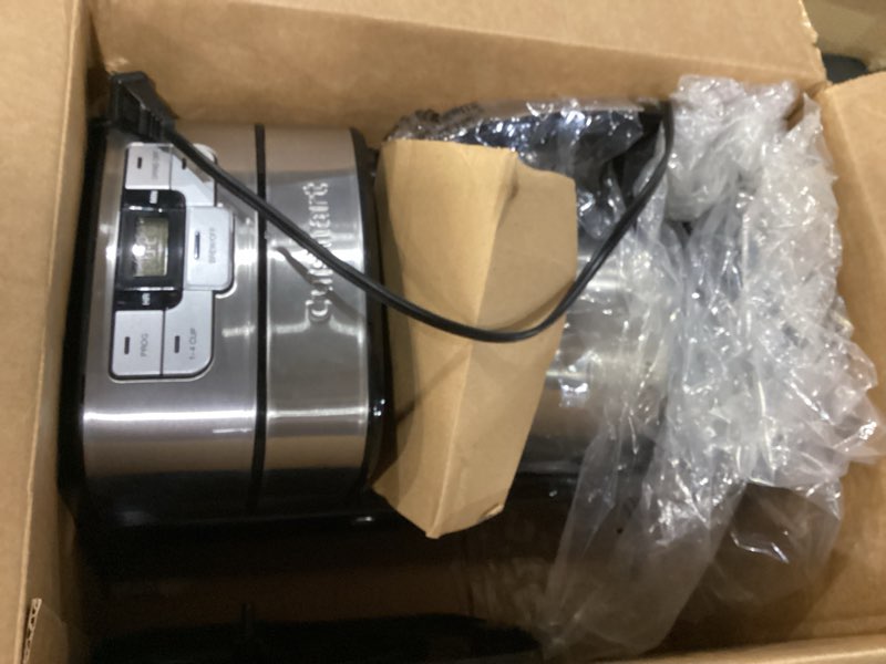 Condition photo showing As Is for cuisinart automatic grind & brew 10-cup coffee maker with blade grinder, programmable coffee machine glass carafe with 1-4 cup setting, brew pause, grind-off option, dgb-450nas, black/stainless steel 10-cup thermal automatic grind & brew black/stainless