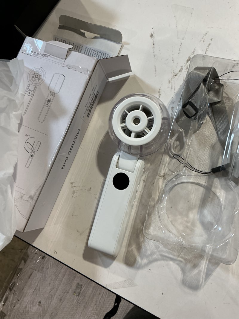 Condition photo showing Good Condition for portable fan handheld, powerful cooling misting fan rechargeable | led display, 100 speed stepless control, 155° foldable, personal mist fan for outdoor, travel, makeup, gifts for men women white