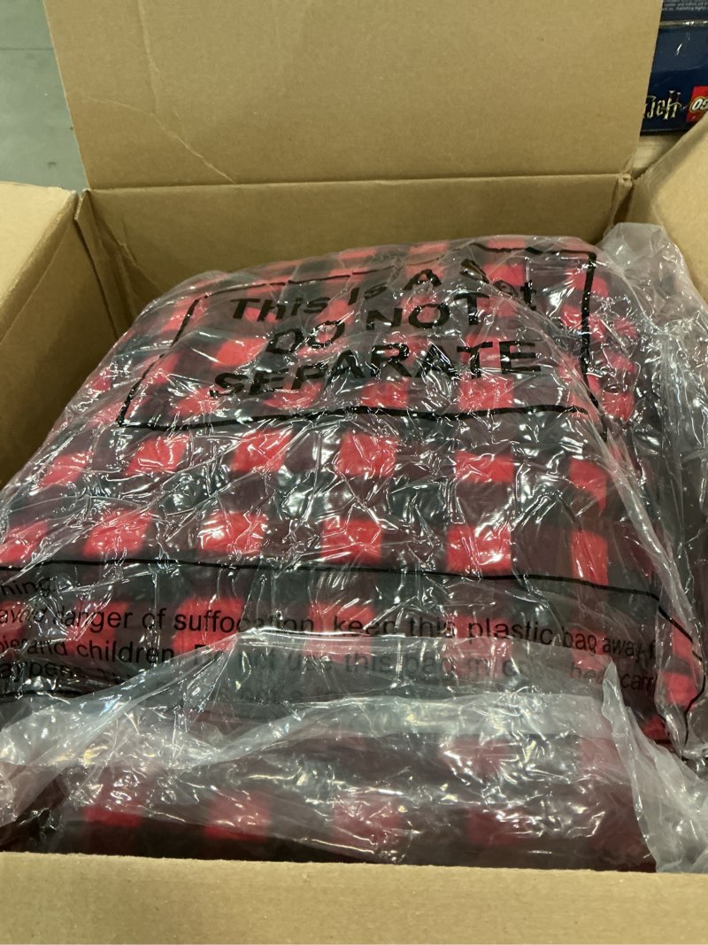 Condition photo showing Good Condition for Moukeren 48 Pcs Winter Plaid Throw Blanket Bulk 59 x 47 Inch Fleece Bed Throw Christmas Warm Lightweight Soft Plush Plaid Blanket Bulk for Bed Couch Sofa Office or Homeless Gifts (Red,Black) Red, Black 48
