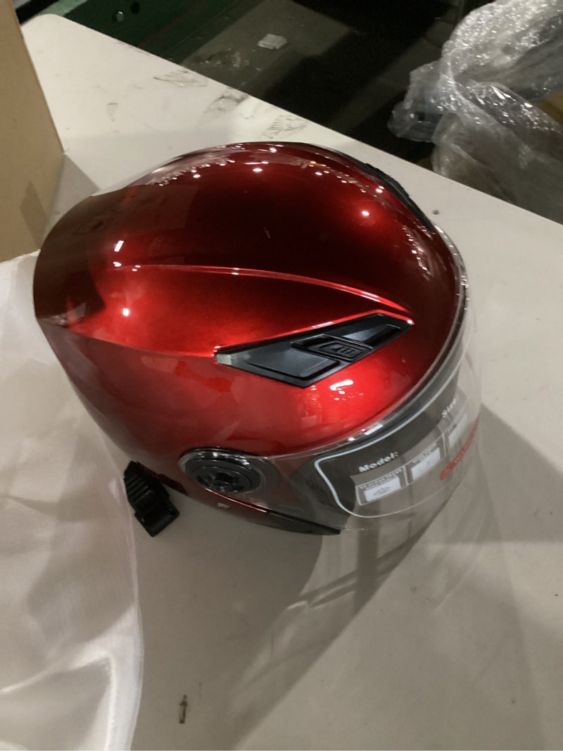 Condition photo showing Good Condition for open face motorcycle helmet, 3/4 helmet with dual sun visor, men women adult motorbike helmet for scotter chopper moped cruiser casco, dot approved medium glossy blue