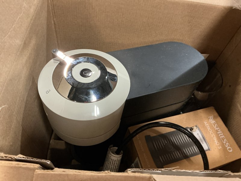 Condition photo showing As Is for nespresso vertuo next coffee and espresso maker by breville, with aeroccino milk frother machine + frother gray