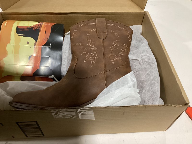Condition photo showing As Is for ixu cowboy boots for women ankle cowgirl booties wide mid calf pointed toe western boots short chunky classic booties 7.5 wide brown