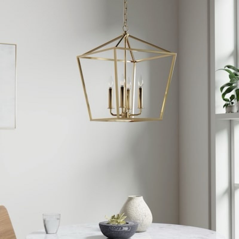 allen + roth lane 4 -light gold transitional square medium indoor/outdoor hanging pendant light