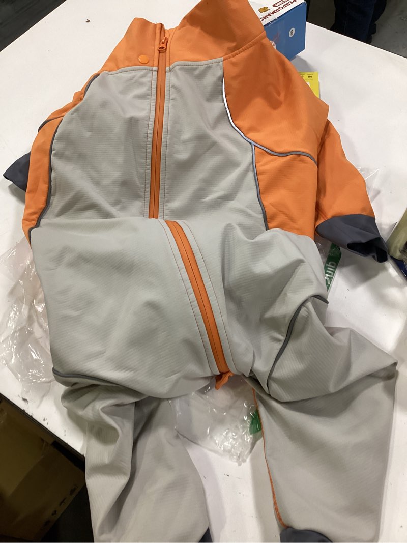 Condition photo showing Good Condition for Dog Full Body Winter Coat, Waterproof Fleece Jacket for Small Medium Large Dogs Reflective Snowsuit with Zipper for Outdoor Skating (Orange, 5XL(Weight 65-88 lbs)) Orange 5XL(Weight 65-88 lbs)