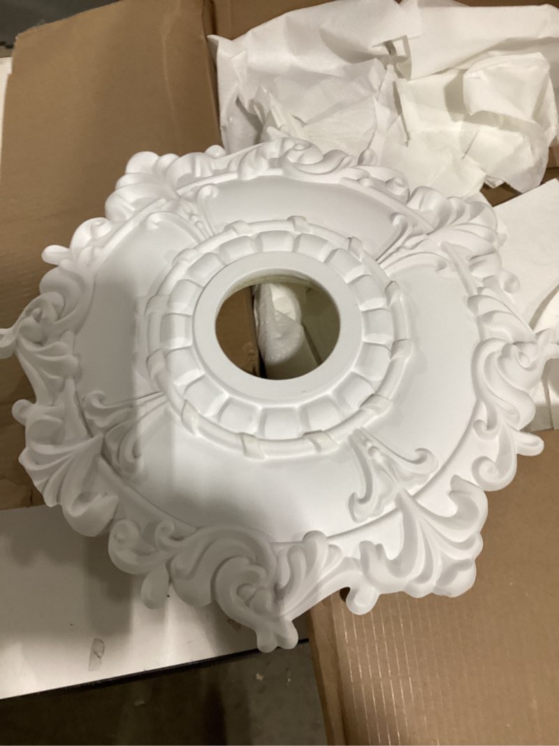 Condition photo showing Good Condition for Ekena Millwork CM18RL 18-Inch OD x 3 1/2-Inch ID x 1 1/2-Inch Riley Ceiling Medallion Primed