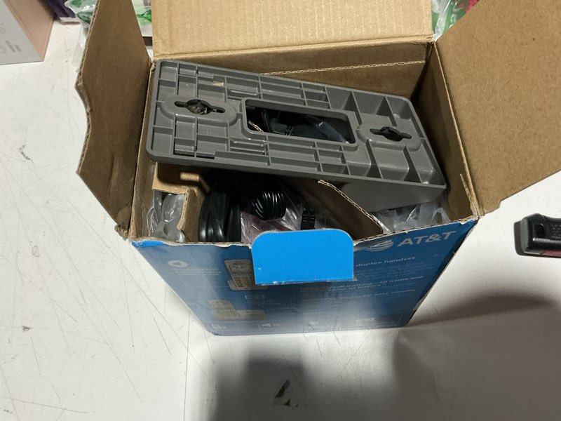 Condition photo showing New/Like New for AT&T EL51203 DECT 6.0 2-Handset Cordless Phone - Full Duplex Handset Speakerphone, Caller ID/Call Waiting, Backlit Keypad & Display, Intercom, ECO Mode, White/Silver 2 Handsets Caller ID