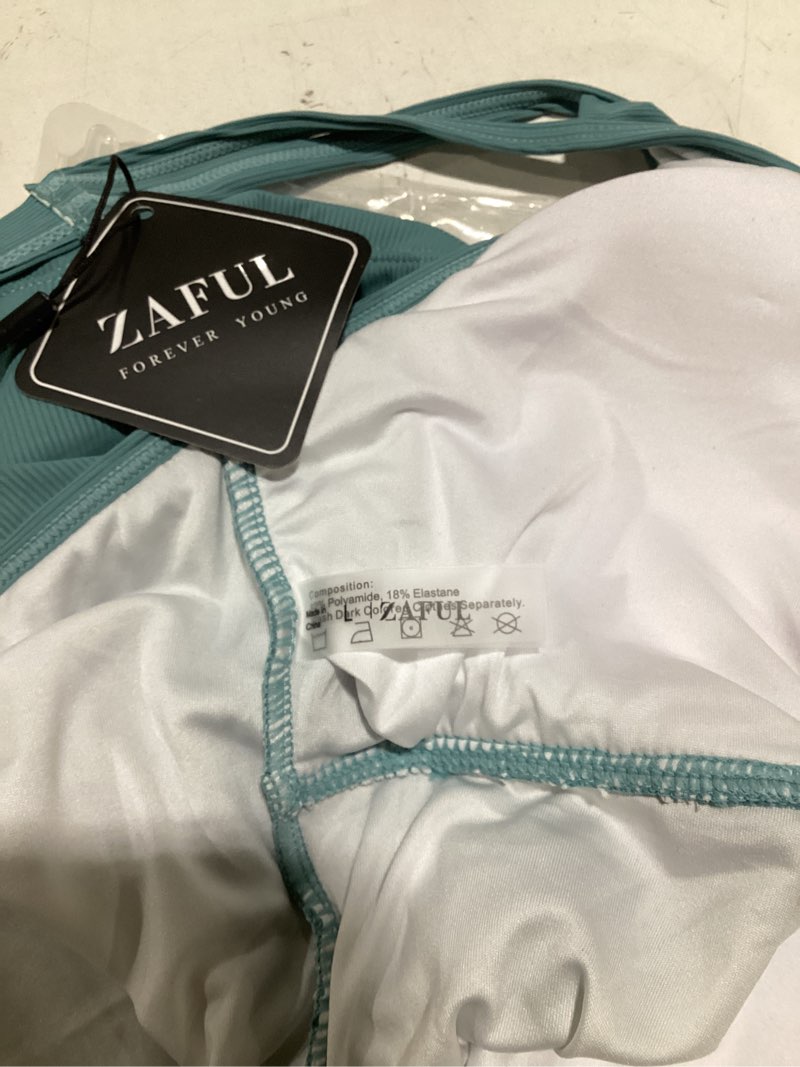 Condition photo showing Good Condition for zaful women's v-wire tankini swimsuits tummy control ruched top two piece bathing suits with high waisted shorts 0-green bloom large