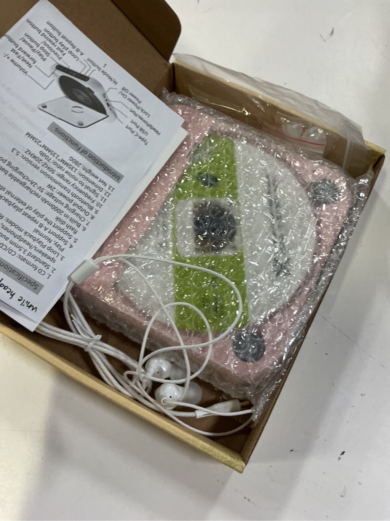 Condition photo showing New/Like New for envycloud cd player portable with dual stereo speakers, rechargeable portable cd player with bluetooth for home with headphones, support cd/aux/usb,pink
