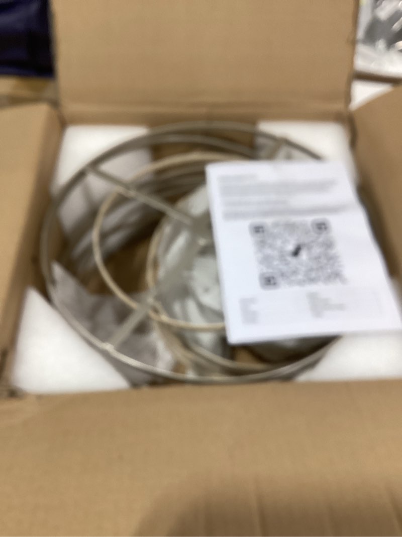 Condition photo showing As Is for xingqi 12.6" round brushed nickel chandelier 3-light small mini chandelier modern farmhouse pendant lighting fixture for dining room rustic drum hanging lamp for entryway kitchen foyer bedroom 191-nickel wood grain finish