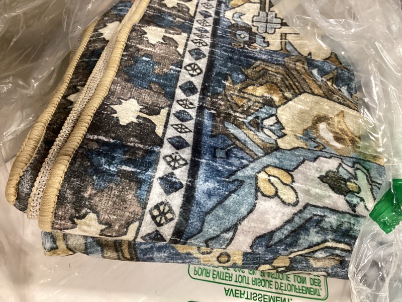Condition photo showing Good Condition for rugsure washable area rugs - perfect for living room, bedroom, kids room, nursery - stain & water resistant non-slip, pet & child friendly, vintage tribal area rugs (navy, 4' x 6') navy 4' x 6' (rectangular)