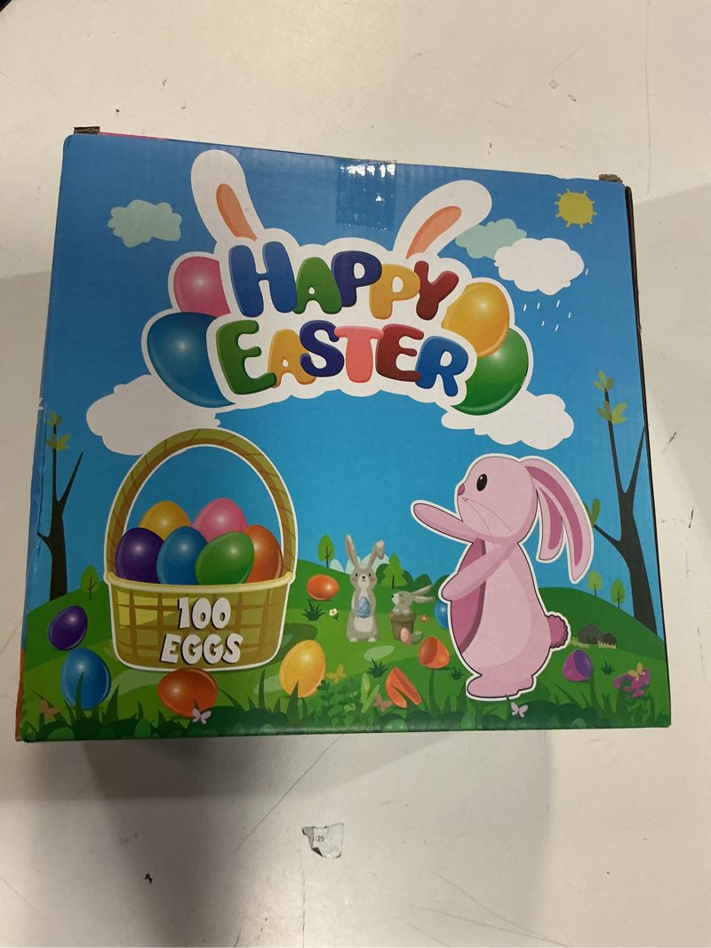 Condition photo showing New/Like New for 100 pack colorful fillable easter eggs with 6 surprise golden eggs, 2.4 inch plastic easter egg empty for easter hunt party favors easter basket stuffers fillers classroom prizes for kids boys girls 100 pack 2.4 inch eggs