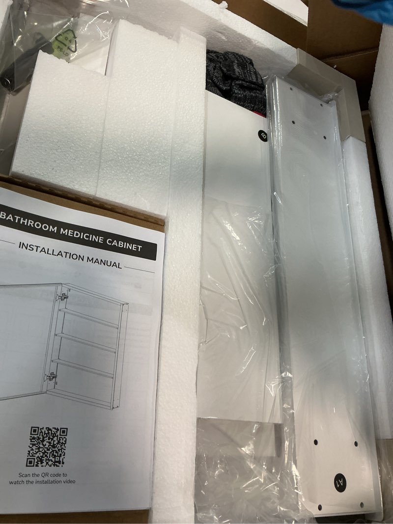 Condition photo showing New/Like New for keonjinn white medicine cabinet 14 x 18 inch, assembly required, mini medicine cabinet mirror for compact bathroom, free adjustable shelves, wall mount or recessed, tempered glass white 14x18 in