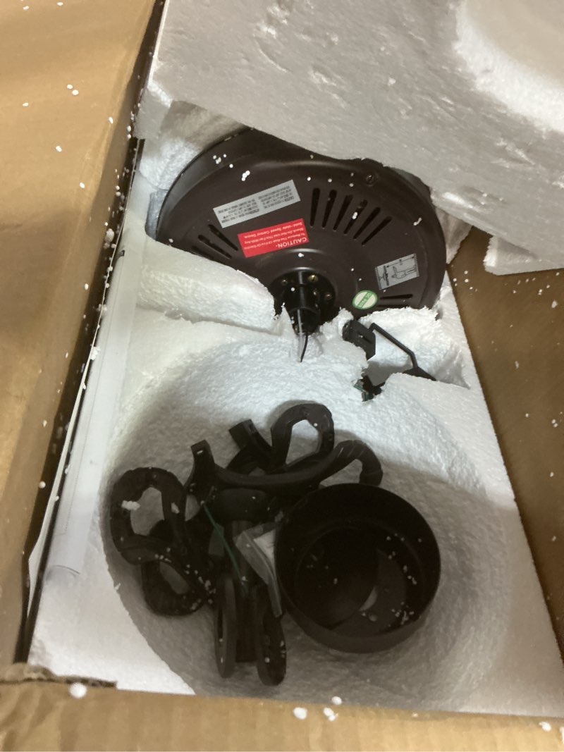 Condition photo showing As Is for jonathan y 48" oil rubbed bronze 3-light wrought iron led ceiling fan with remote, traditional glam crystal accents, 5 reversible blades, led bulbs included jyl9704a