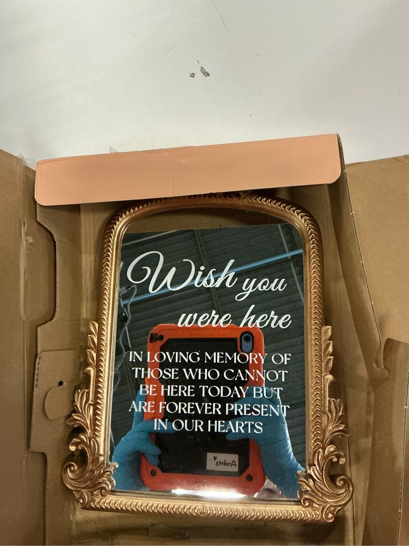 Condition photo showing Good Condition for bucherry vintage wedding memorial sign with mirror in loving memory ornate gold frame tabletop display for weddings anniversaries celebrations 12" x 9.5" wish you were here